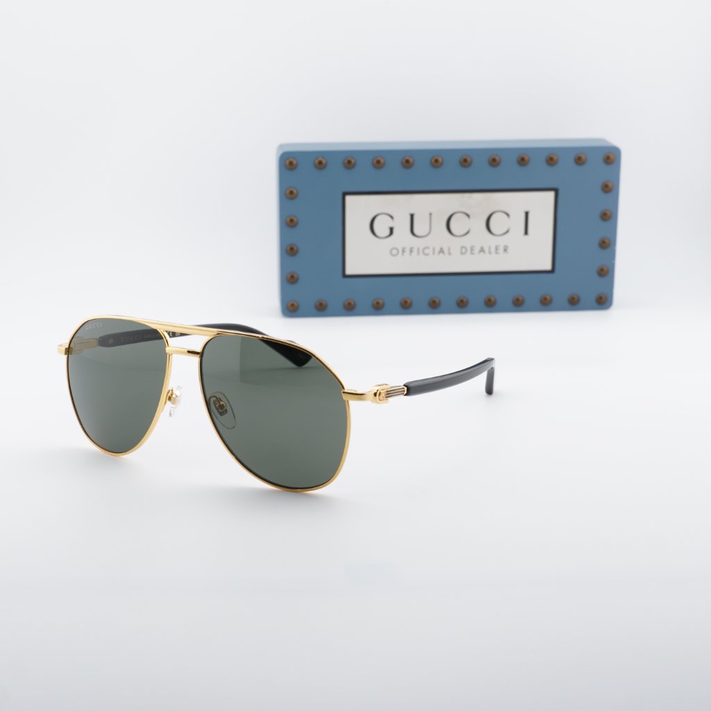 Gucci Gg1220s 001 Aviator Sunglasses Gold/Black/Grey